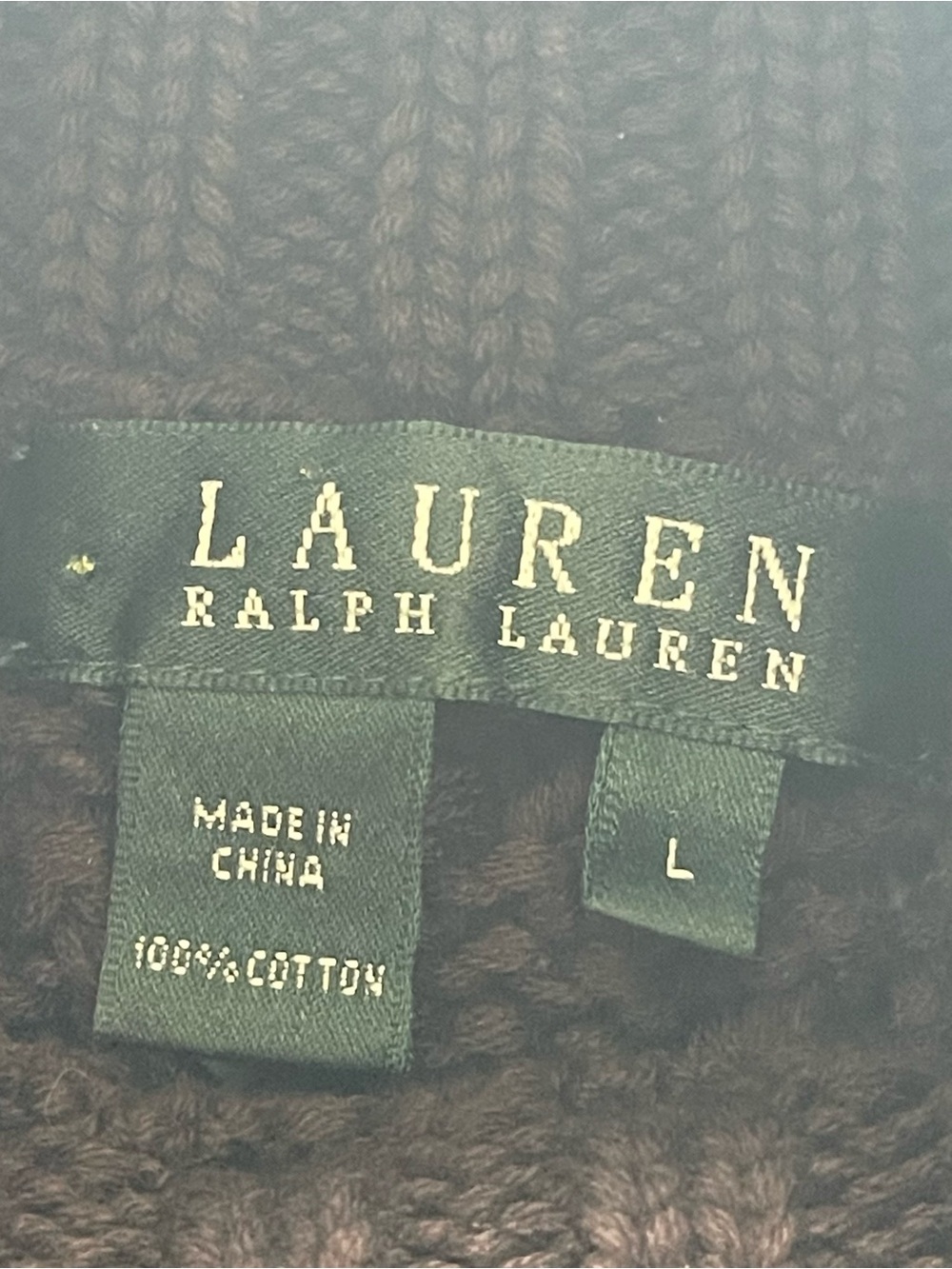 Lauren Ralph Lauren 100% cotton chocolate cable knit pullover sweater, size L - Picture 3 of 12